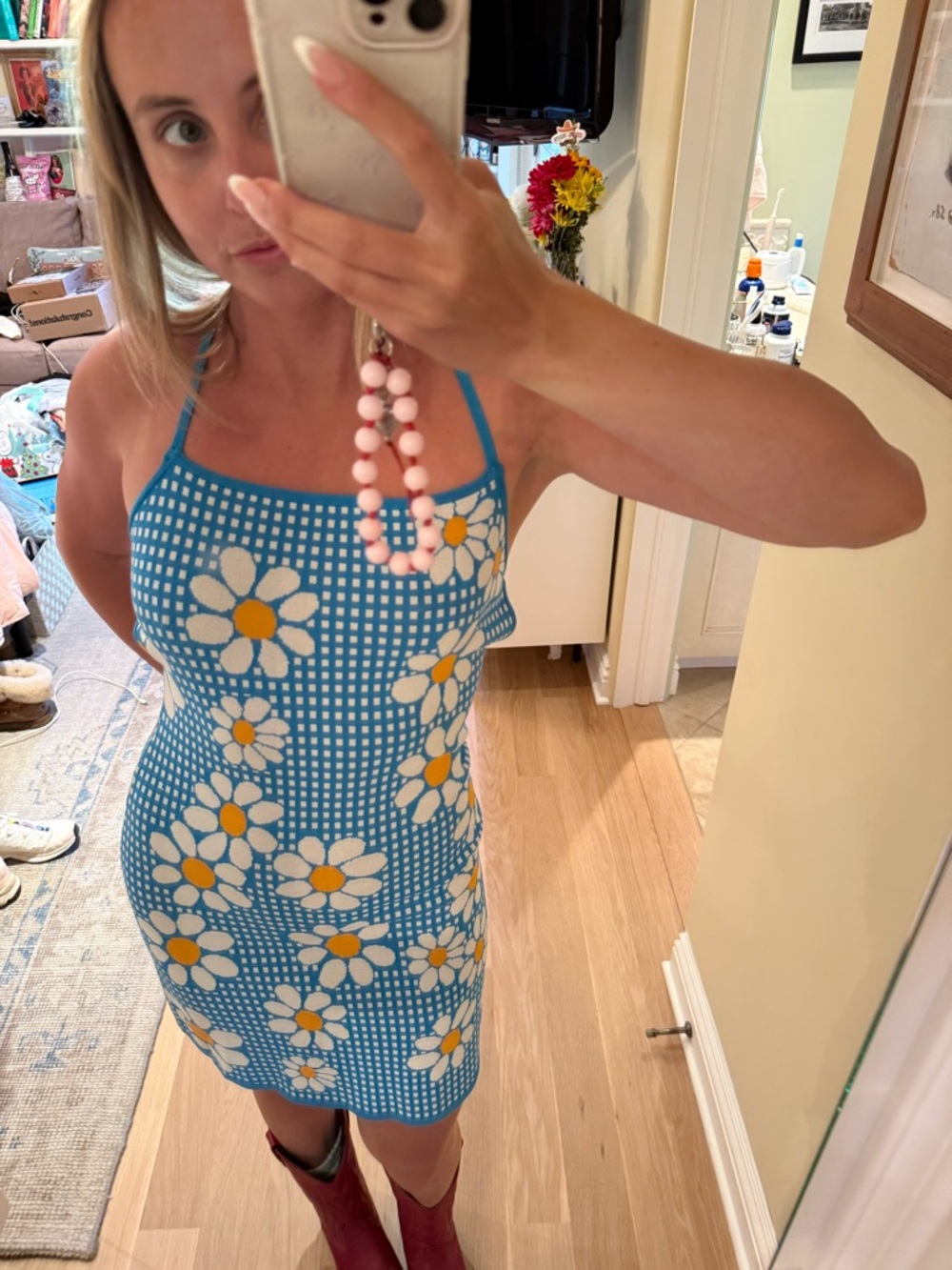 Zara Blue Daisy Knit Mini Dress - Picture 3 of 5